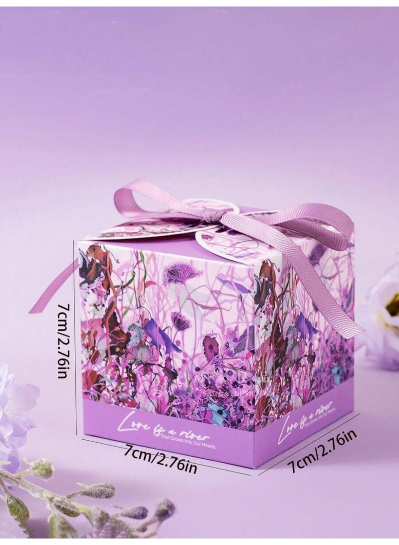 توزيعات العيد 10 قطعة من علب توزيعات العيد والهدايا بتصميم أزهار مزينة بوردة الخزامى مع شريطة ربط مناسبة لتقديم الحلوى ولإضافة جمالية لزينة الحفلات و زينة العيد وتجهيزات المناسبات وديكور طاولة الحفلات - Image 2